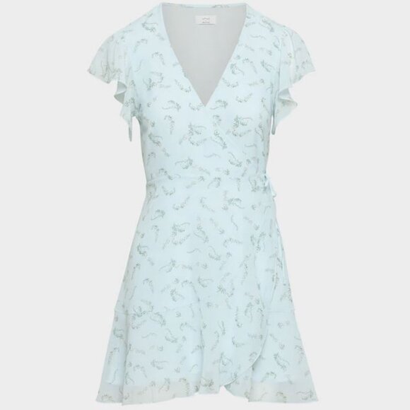 NEW Aritzia Lawn Dress - Blue & Yellow Floral Wrap Sundress Flutter Sleeves - Picture 8 of 10